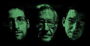 Noam Chomsky, Glenn Greenwald und Edward Snowden.